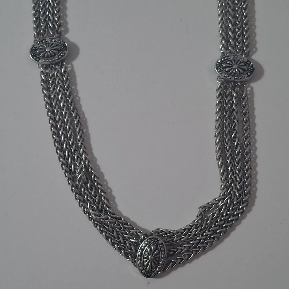 Long Silver Tone Chain Multi Layer Multi Strand Statement Necklace Adjustable